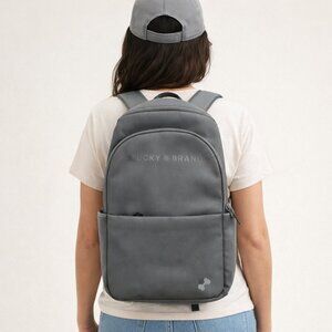 Large Lucky Brand Gray Grey Neoprene Laptop Backpack Travel Bag